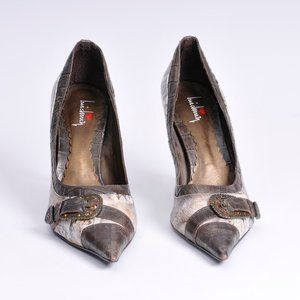 Luichiny 4" heels brown/beige 9M , Buckles Across Toes